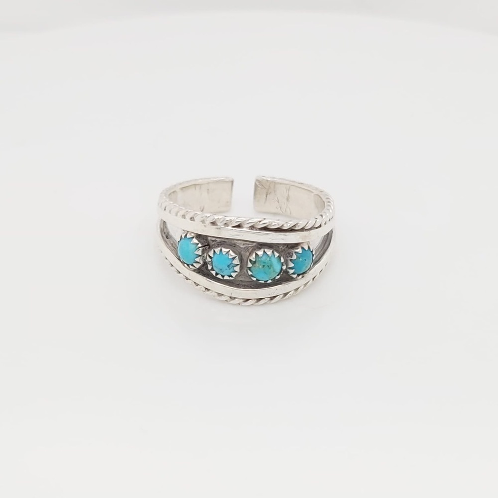 Sterling Silver Vintage Open Back Ring With Turquoise Stones